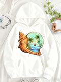 Women's Hoodie Beach Scenery With Palm Trees Sailboat And Ocean View Shell