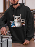 Men's Hoodie Lively Urban Scene With Playful Whiskers And Shiny Loving Eyes Cat