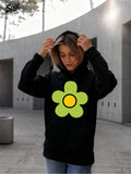 Women's Hoodie Vibrant Green Petals With Bright Yellow Center Flower