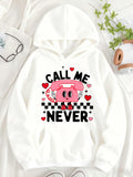 Women's Hoodie Call Me Never With Pink Retro Telephone Surrounded By Hearts And Checkerboard Pattern Telephone
