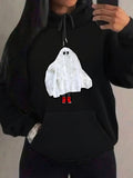 Women's Hoodie Playful Halloween Spirit With Red Shoes And Spooky Ghost Figure