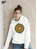 Women's Hoodie Bright Kaleidoscope Pattern With A Mandala Radiating Yellow Green Floral Mandala