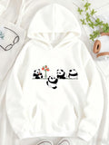 Women's Hoodie Playful Smiling Pandas Gathering Around A Single Red Flower