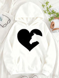 Women's Hoodie Solid Black Heart Silhouette With Horse Head On White Hoodie