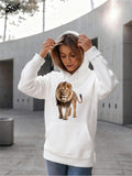 Women's Hoodie Golden Mane Lion Walking In Urban Morning Light Lion
