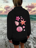Women's Hoodie Delicate Pink Seashells And Starfish On Summer Beach Hoodie