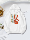 Women's Hoodie Retro Peace Sign With Multicolored Stripes And Shaded Hand