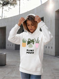 Women's Hoodie Plant Power Colorful Patterned Pots With Fresh Green Leaves Plant