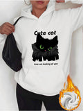 Women's Hoodie Cute Cat With Green Eyes Peeking Out From Soft Black Fur Cat