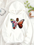 Women's Hoodie Vivid Flowers And Butterfly Wings With Serene Natural Beauty Butterfly