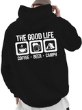 Men's Hoodie The Good Life With Coffee Beer Campfire Under Starry Night