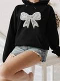 Women's Hoodie Sparkling Silver Glittering Ribbon Bow Hoodie