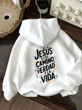 Women's Hoodie Plain White Hoodie With Lettering Religious Message Life Path