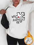 Women's Hoodie We Just Fit Playful Linework With Red Heart Puzzle Piece