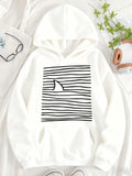 Women's Hoodie Minimalist Ocean Waves With A Shark Fin Under Calm Waters