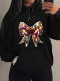 Women's Hoodie Colorful Sparkling Lights On Shimmering Festive Ribbon Bow