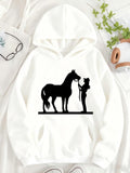 Women's Hoodie Silhouetted Human Standing Beside Gentle Horse In Peaceful Morning Light Horse