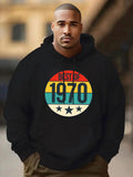 Men's Hoodie Best Of 1970 Retro Rainbow Circle With Three Black Stars