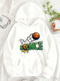 Women's Hoodie Bounce Exploding Cartoon Basketball With Green Comic Style Letters