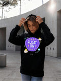 Women's Hoodie Float On Purple Balloon With Stars Clouds And Planets Surrounded By Sparkles Balloon