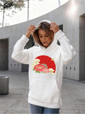 Women's Hoodie Elegant Floral Accents With Red Japanese Style Folding Fan