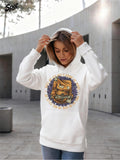 Women's Hoodie Whimsical Swirling Blue Abstract Shapes Surrounding Peaceful Sleeping Cat