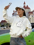 Women's Hoodie Smiling Cartoon Elephant With Floating Hearts Surrounded By Playful Magical Atmosphere Under Castle