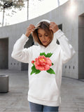 Women's Hoodie Delicate Botanical Blossom With Lush Green Leaves Centered On Hoodie Flower