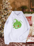 Women's Hoodie Living In The Clouds Green Cartoon Monster With Red Cheeks And Playful Face