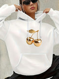 Women's Hoodie Shiny Metallic Golden Cherries With A Single Leaf Cherry
