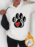 Women's Hoodie Cozy White Hoodie With Bold Paw Print Featuring Red Heart Center