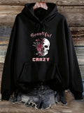 Women's Hoodie Beautiful Crazy Skulls With Pink Roses Among Emerging Shadows