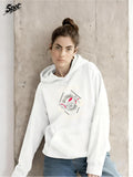 Women's Hoodie Geometric Lines With Pink Flowers Delicately Arranged Around The Centerpiece Rose