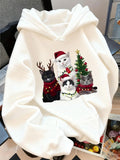 Women's Hoodie Playful Cats Wearing Festive Hats With Christmas Tree Beside Happy Cat