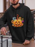Men's Hoodie Bright Flowers With Smiling Carved Pumpkin Surrounded By Autumn Leaves Pumpkin