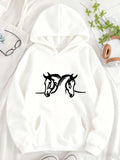 Women's Hoodie Minimalist Black Line Artwork With Two Elegant Horses