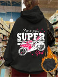Women's Hoodie Im A Super Super Girl With Pink Motorbike Under Racing Stripes