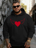 Men's Hoodie Red Heart With Stylized Wings Embellished On Classic Street Hoodie