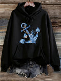 Women's Hoodie Floral Accents With Nautical Theme And Delicate Blue Anchor