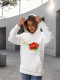 Women's Hoodie Vivid Red Rose Among Lush Green Leaves On Pristine White Hoodie