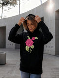 Women's Hoodie Elegant Pink Rose Blossoms With Soft Green Leaves Hoodie