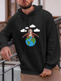 Men's Hoodie Lazy Brown Sloth Resting On Blue Earth Surrounded By White Clouds Sloth