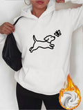 Women's Hoodie Playful Dog Chasing Butterfly In Minimalist Line Drawing Style Hoodie