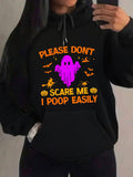 Women's Hoodie Please Dont Scare Me I Poop Easily Purple Ghost Surrounded By Pumpkins Bats And Stars Hoodie