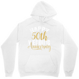Men's Hoodie Happy 50th Anniversary Gold Lettering On Classic White Hoodie