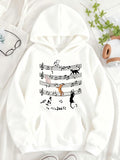 Women's Hoodie Animal Parade With Playful Cats And Musical Notes In Monochrome Theme Cat
