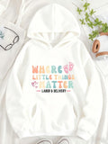 Women's Hoodie Where Little Things Matter Colorful Typography With Baby Footprints And Hearts Hoodie