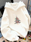 Women's Hoodie Festive Ornaments Under Snowy Lights Decorated Christmas Tree