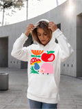 Women's Hoodie Colorful Garden With Fruits Flowers And Cute Pink Hedgehog