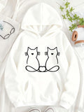 Women's Hoodie Minimalist Line Art With Loving Pair Of Sitting Cats